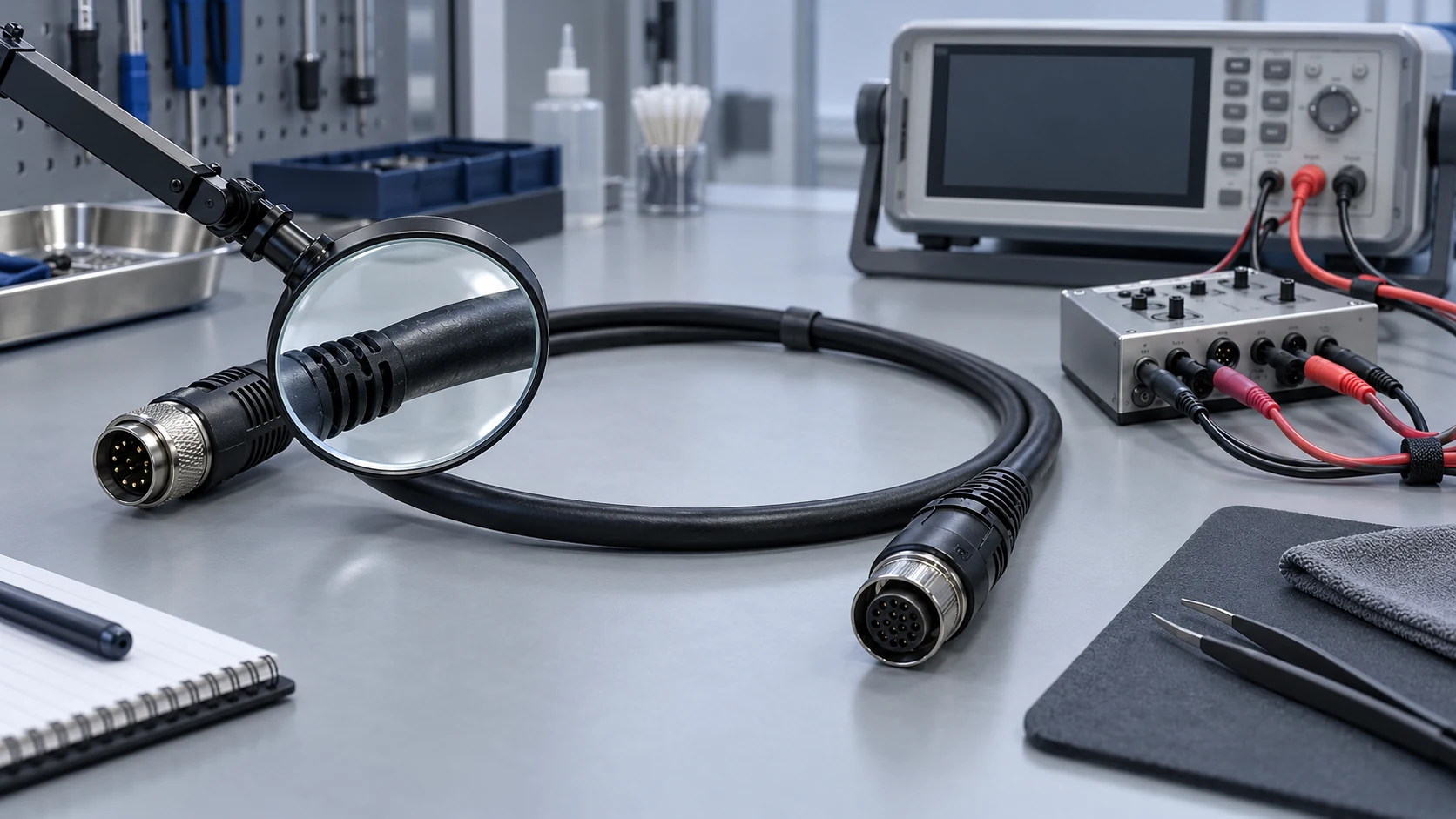 Conceptual post-flex inspection of custom cable assemblies and strain relief